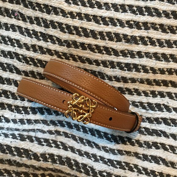 LOEWE Brown Leather Skinny Belt - Picture 2 of 7